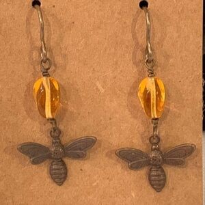 💐5/25 Amber glass bead firefly dangle drop elegant dainty earrings